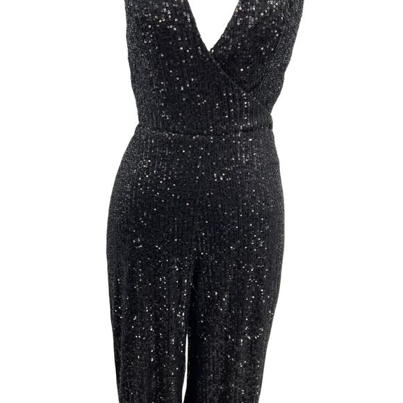 Ieena for Mac Duggal‎ Jumpsuit 26691 Sequin Cut Out Wide Leg Black Size 4 - Picture 4 of 14
